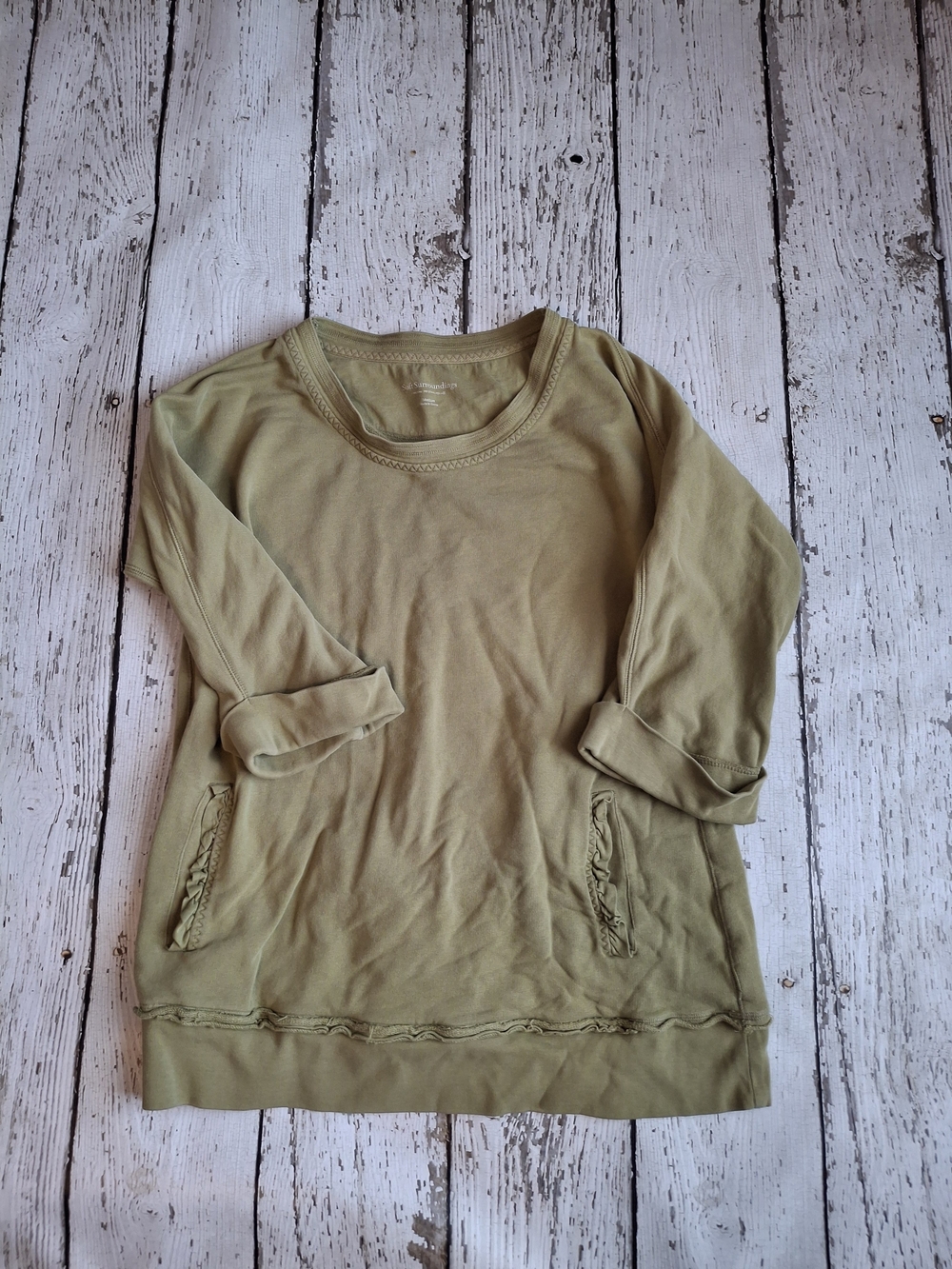 Soft Surroundings Olive Green 3/4 Sleeve Pullover